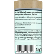 Rückseite der Verpackung von Tetra CrustaSticks Hauptfutter für Garnelen und Krebse mit Produktinformationen, Inhaltsstoffen und Barcode.