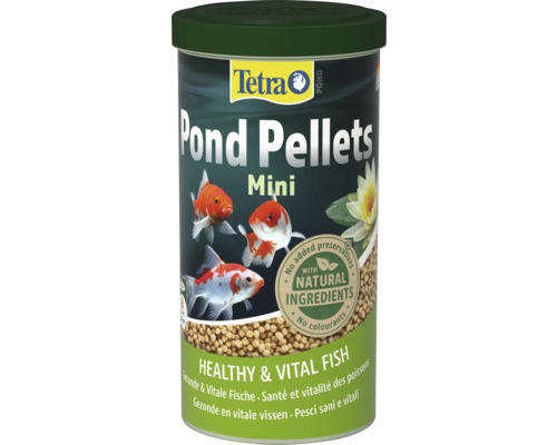 Tetra Logo. Tetra Pond Pond Pellets Mini Fischfutter für Teichfische. Ohne Konservierungsstoffe, Farbstoffe und mit natürlichen Inhaltsstoffen.