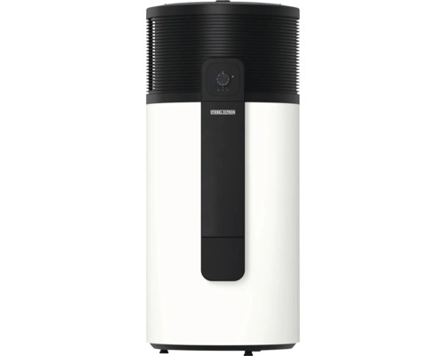 Pompe à chaleur pour eau chaude Stiebel Eltron en blanc et noir avec Stiebel Eltron Logo et panneau de commande.