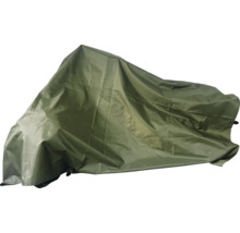 Housse de protection vert olive en tissu synthétique pour vélos ou motos.