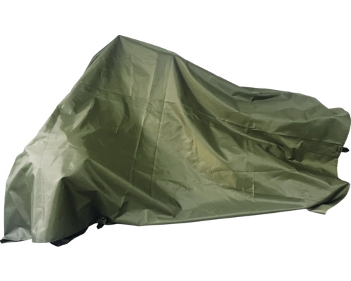 Housse de protection vert olive en tissu synthétique pour vélos ou motos.
