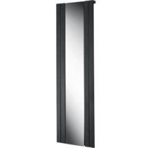 Radiateur design vertical avec miroir en pied intégré et éléments chauffants plats noirs.
