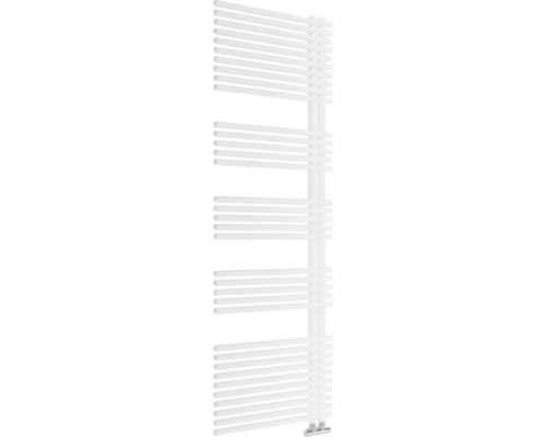 Radiateur de salle de bains blanc en forme d échelle pour montage mural avec tubes ronds horizontaux.