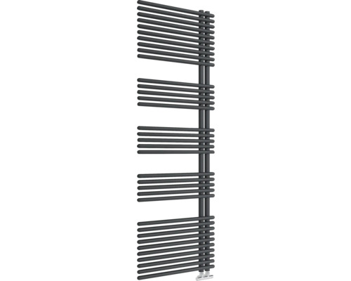 Radiateur de salle de bains avec tubes ronds horizontaux et montage unilatéral.