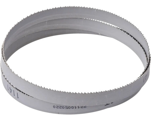 Lame de scie à ruban en métal avec bord dentelé.