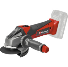 Einhell Akku-Winkelschleifer mit verstellbarem Zusatzhandgriff und Trennscheibe in Rot und Schwarz.