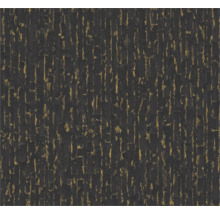 Papier peint structuré avec motif abstrait vertical en noir et or.
