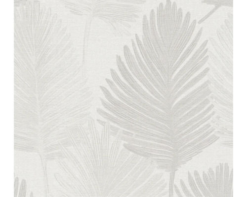 Papier peint intissé avec motif de feuilles de palmier et texture fine.