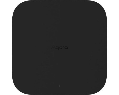 Hub Aqara Smart Home carré noir avec angles arrondis et Aqara Logo.