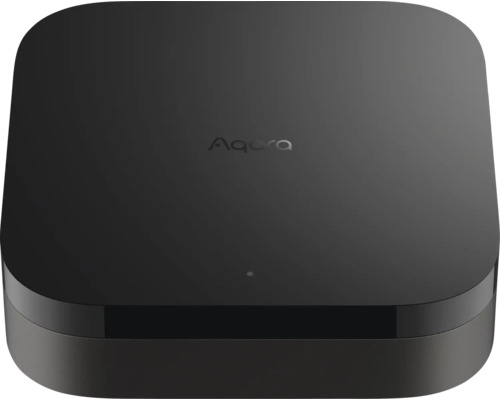 Hub Aqara M2 pour maison connectée en noir avec des coins arrondis et Aqara Logo.