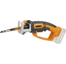 Worx Akku-Säbelsäge 20 Volt mit Sägeblatt für Holz, orange und schwarz.