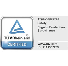 Label TÜV Rheinland pour la sécurité de type approuvé et la surveillance régulière de la production.