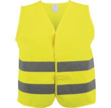 Gilet de sécurité jaune avec deux bandes réfléchissantes horizontales et fermeture à scratch pour une meilleure visibilité.