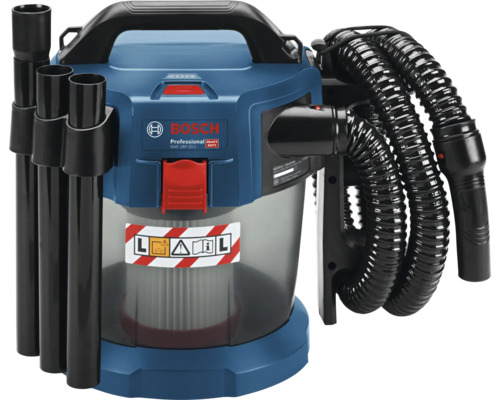 Aspirateur eau et poussière sans fil Bosch Professional GAS 18 Volt-10 L avec tubes d aspiration et tuyau flexible.