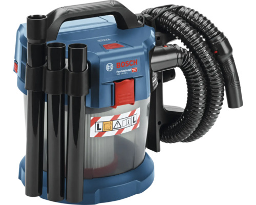 Aspirateur eau et poussière sans fil Bosch Professional GAS 18 Volt-10 Litres classe de poussière L avec réservoir transparent. Logo Bosch.
