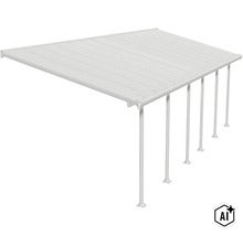 Couverture de terrasse avec toit fixe et poteaux de support verticaux pour le montage mural. (Image AI modified or generated)