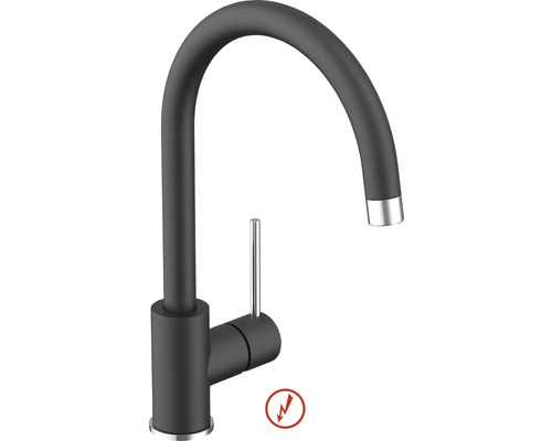 Robinet de cuisine basse pression KEO KASIA AntiFingerprint noir mat Mitigeur de cuisine noir mat avec bec haut en C et levier chromé, adapté pour basse pression.