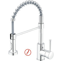 Küchenarmatur in Chrom mit flexiblem Auslauf, Spiralfeder und ausziehbarer Geschirrbrause, geeignet für Niederdruck.