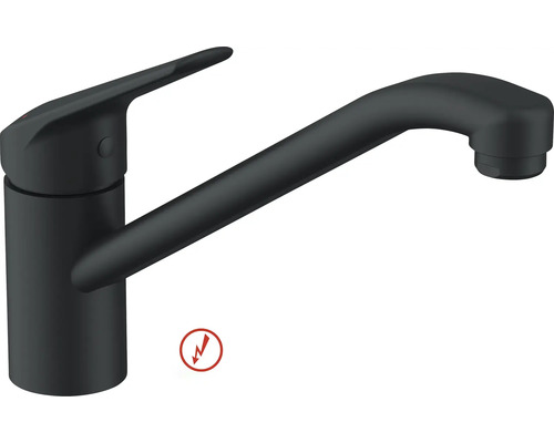 Mitigeur de cuisine monocommande en noir mat, adapté pour basse pression.