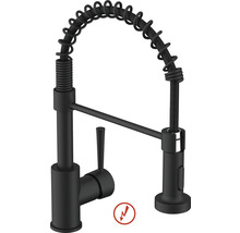 Küchenarmatur mit flexibler Geschirrbrause, Einhebelmischer, Schwarz, Niederdruck