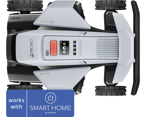 Robot tondeuse Segway Navimow vue de dessus, compatible avec Smart Home by Hornbach.