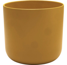 Zylindrischer Übertopf in Senfgelb mit matter Oberfläche.
