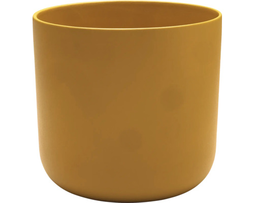 Zylindrischer Übertopf in Senfgelb mit matter Oberfläche.