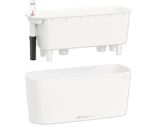 Bac d'arrosage Lechuza avec indicateur de niveau d'eau et jardinière en plastique assortie.