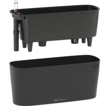 Jardinière Lechuza noire en plastique avec système d'arrosage, bac d'insertion, indicateur de niveau d'eau et Lechuza Logo.