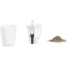 Kit de plantation Lechuza avec pot extérieur, bac d'arrosage, indicateur de niveau d'eau et substrat pour plantes.