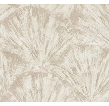 Papier peint intissé avec motif de feuilles en éventail et surface structurée.