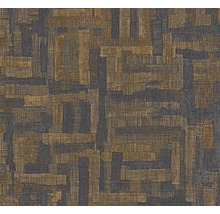 Vliestapete mit abstraktem geometrischem Muster in Gold und Grau in Leinenoptik.