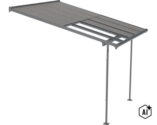 Auvent de terrasse avec cadre en aluminium et panneaux de toit en polycarbonate (Image AI modified or generated)