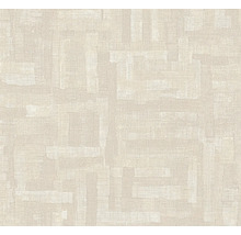 Tapete mit Leinenstruktur und geometrischem Muster in Beige und Creme.