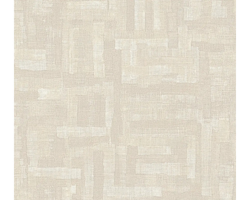 Papier peint avec structure en lin et motif géométrique en beige et crème.