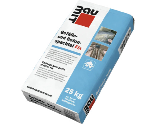 Baumit Gefälle- und Betonspachtel Fix, 25 Kilogramm, schnell abbindender Reparaturmörtel für innen und außen, Schichtdicke 3 bis 60 Millimeter.