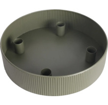 Bougeoir rond en métal avec paroi rainurée et quatre supports pour bougies.