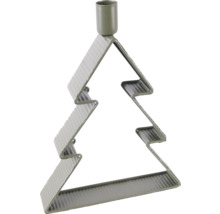 Bougeoir en métal ondulé en forme de sapin de Noël, gris, pour une bougie flambeaux.
