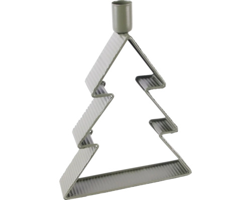 Bougeoir en métal ondulé en forme de sapin de Noël, gris, pour une bougie flambeaux.