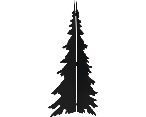 Silhouette de sapin décorative en métal noir.