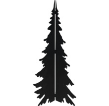 Silhouette de sapin de Noël noire en métal, en deux parties et pliable pour la décoration de jardin.