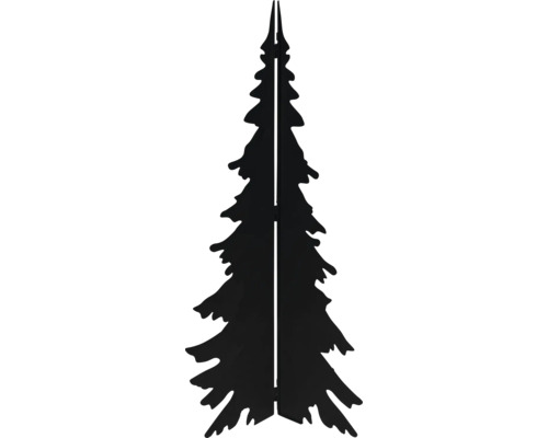 Silhouette de sapin de Noël noire en métal, en deux parties et pliable pour la décoration de jardin.