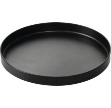 Plateau rond noir avec rebord surélevé.