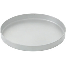 Soucoupe ronde gris clair pour pots de fleurs en plastique.
