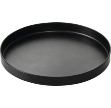 Plateau métallique rond noir avec un bord bas.