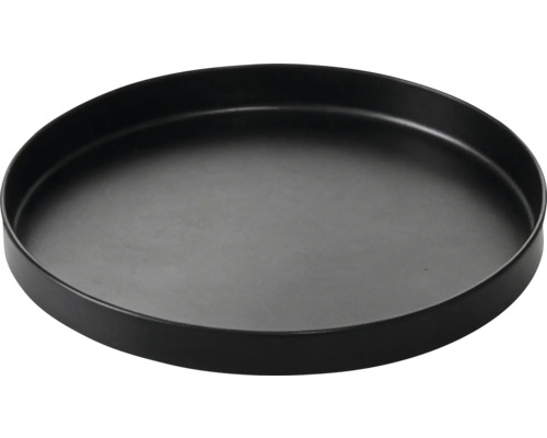 Plateau métallique rond noir avec un bord bas.
