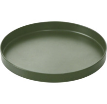 Soucoupe ronde verte pour pots de fleurs en plastique.