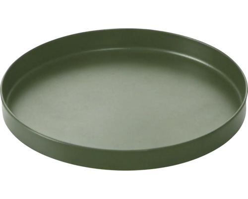 Soucoupe ronde verte pour pots de fleurs en plastique.