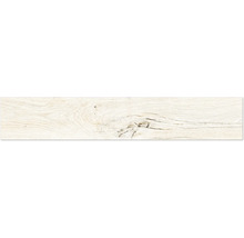 Helle Bodenplanke in Holzoptik mit Maserung und Astloch.