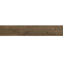 Revêtement de sol décor bois foncé avec grain naturel et nœuds.